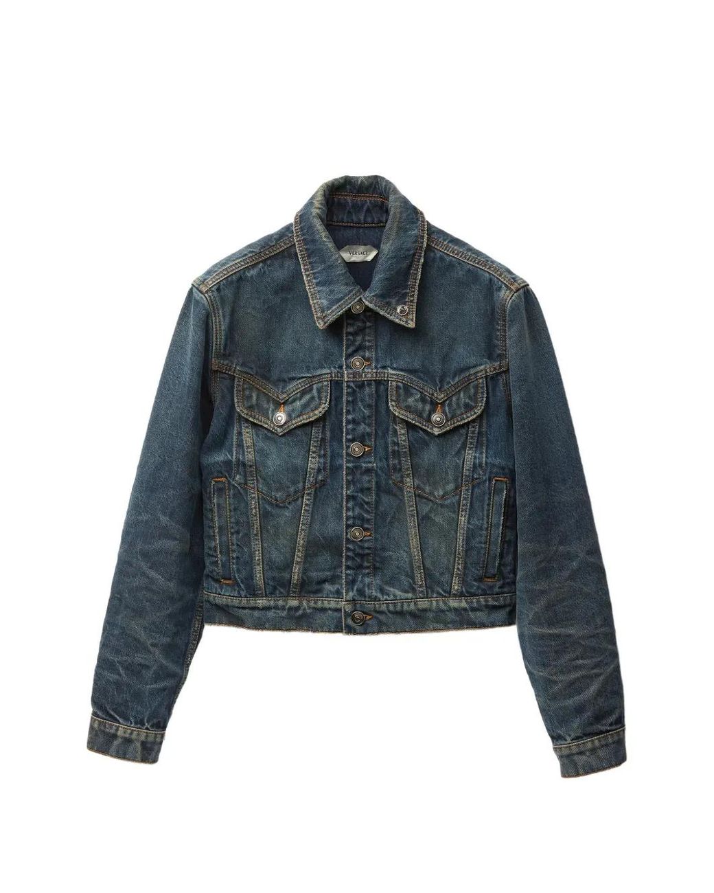 Versace Blue Distressed Denim Jacket for men
