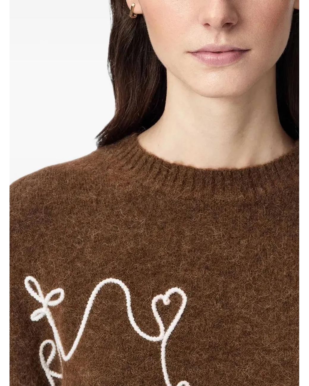 AllSaints Brown Unwind Embroidered Crew-Neck Sweater