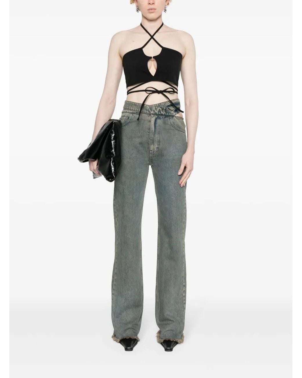 ROKH Black Crossover-Straps Cropped Top