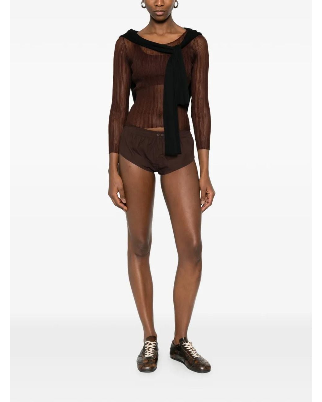 Entire studios Brown Pixie Buttoned Mini Shorts