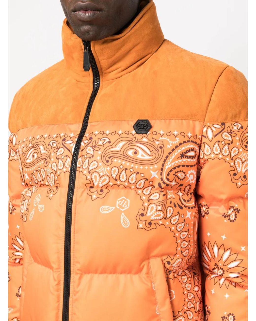 Philipp Plein Orange Doudoune À Imprimé Bandana for men
