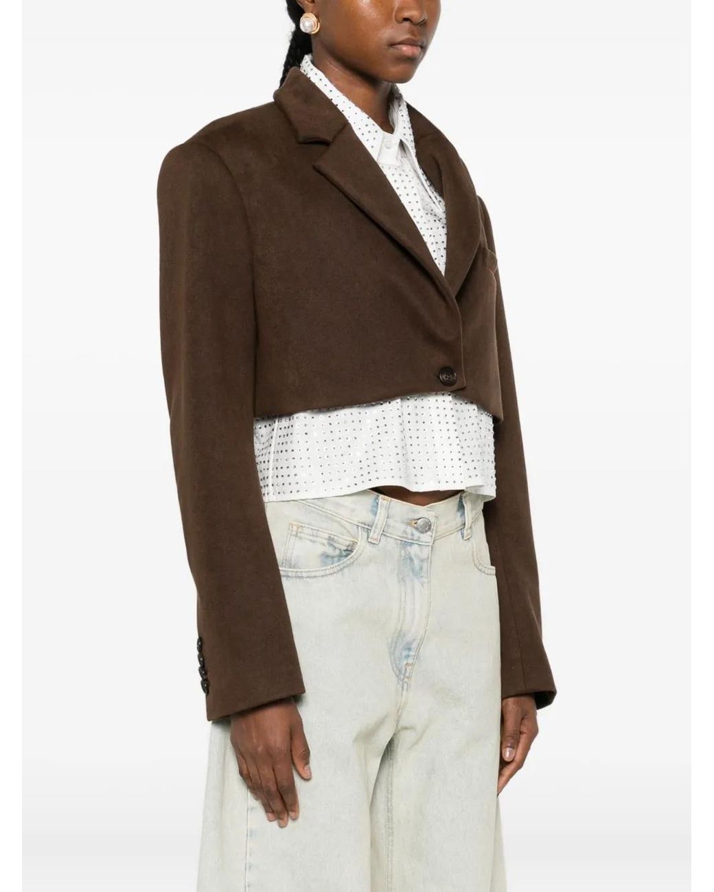 GIUSEPPE DI MORABITO Brown Single-Breasted Cropped Jacket