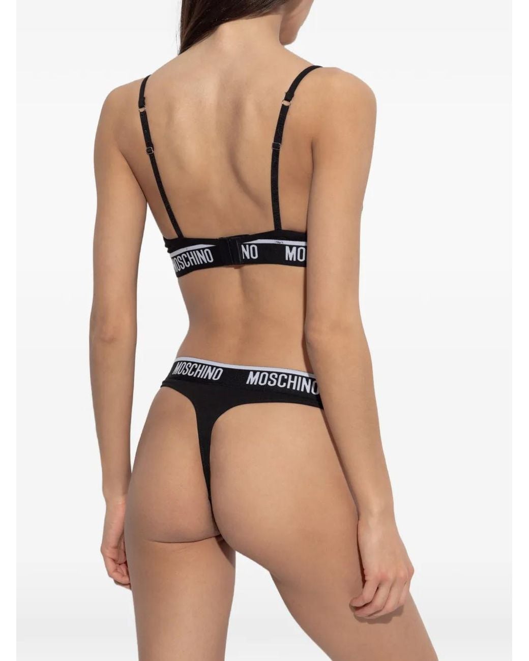Moschino Black Logo-Print Crossover Bra