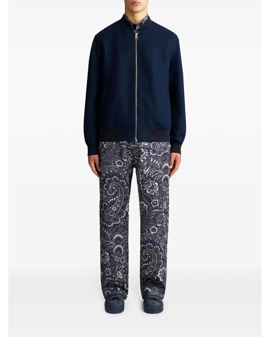 Etro Blue Textured Cotton Bomber Jacket for men