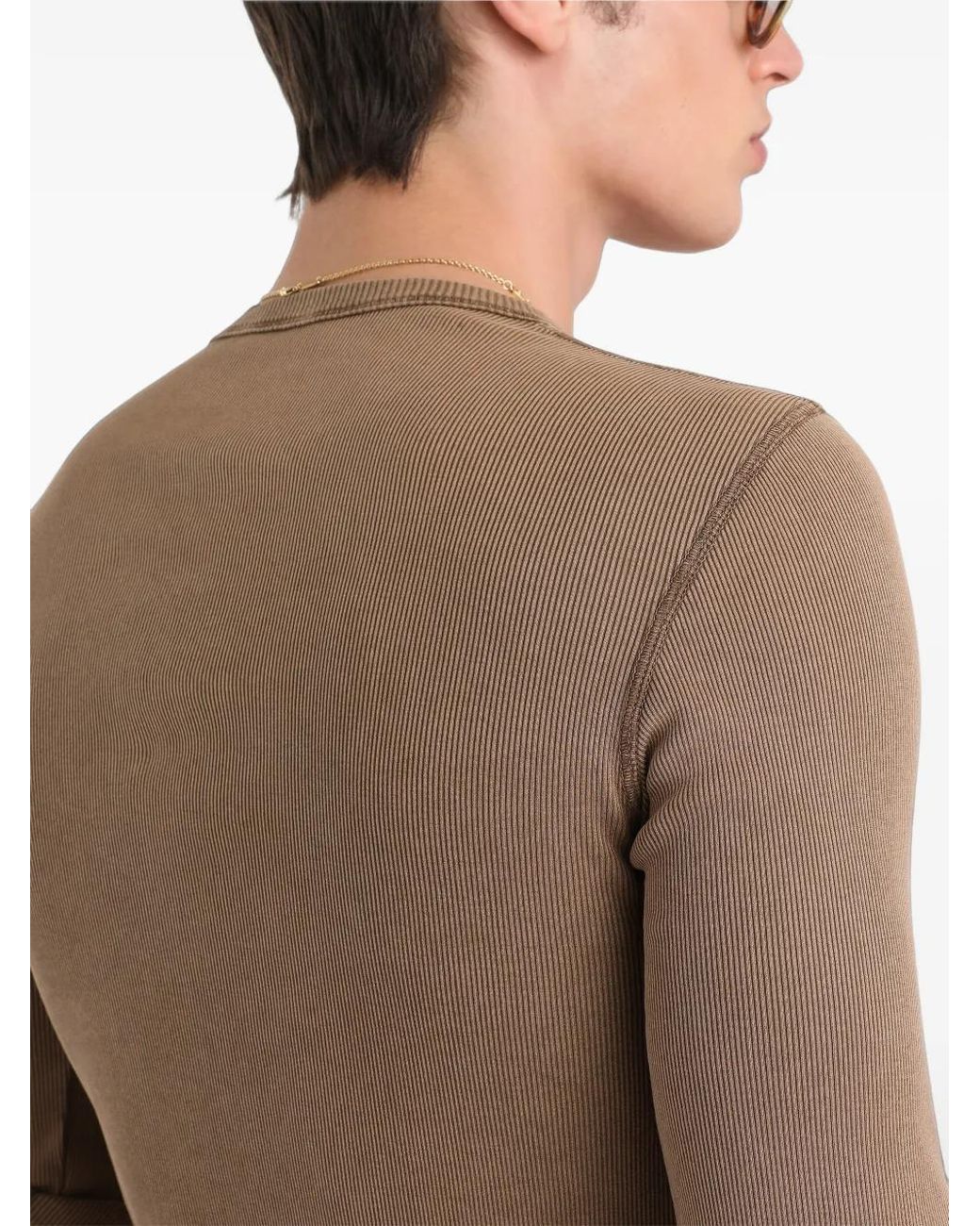 Dolce & Gabbana Brown T-Shirt Serafino À Design Côtelé for men