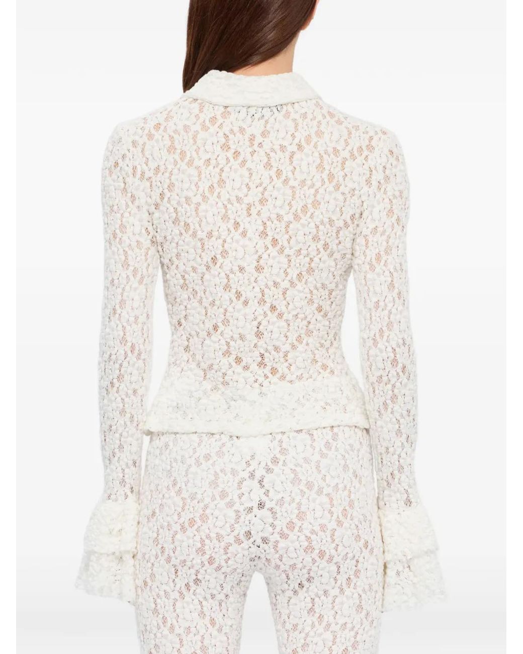 MSGM White Polo En Dentelle