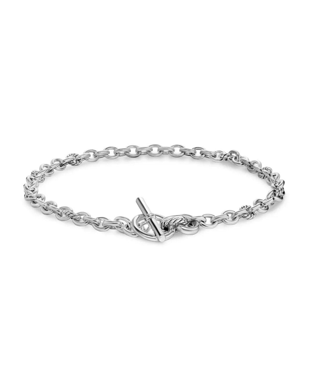 David Yurman Metallic Sterling Dy Mercer Petite Toggle Chain Diamond Necklace