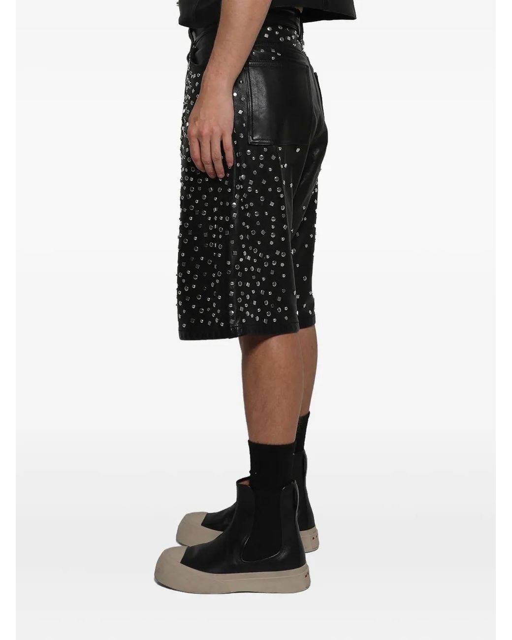 Earthling VIP Black Leather Stud-Embellished Shorts for men