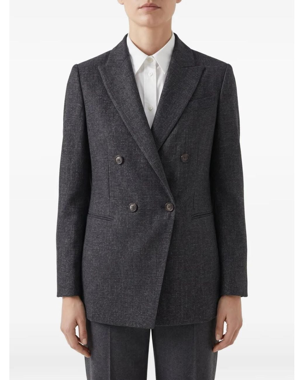 Brunello Cucinelli Gray Double-Breasted Peak-Lapel Blazer