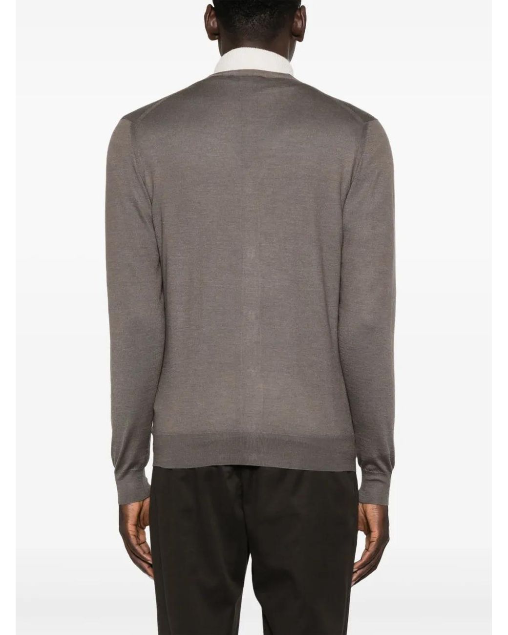 Fedeli Gray V-Neck Fine-Knit Cardigan for men