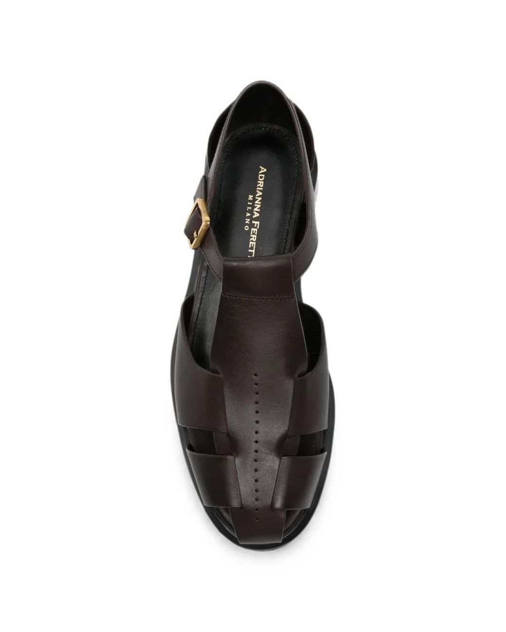 ADRIANNA FERETTI Black Leather Side-Buckle Sandals