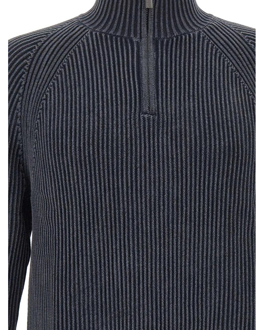 Rrd Blue Cotton 7 Techno Wash Half-Zip Rib-Knit Sweater for men