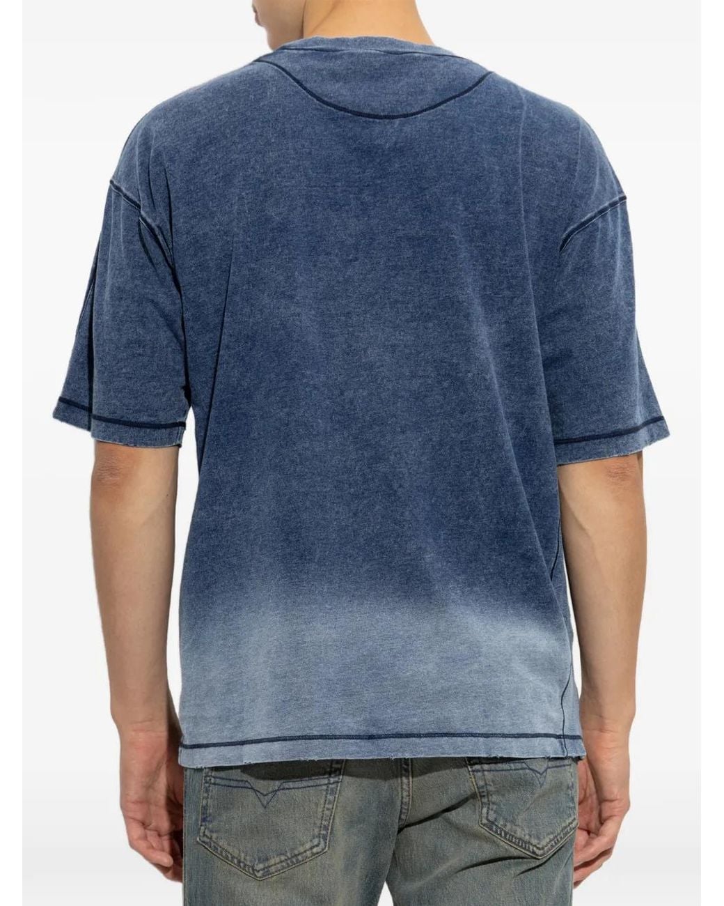 DIESEL Blue Cotton T-Shirt With Degradé Effect for men