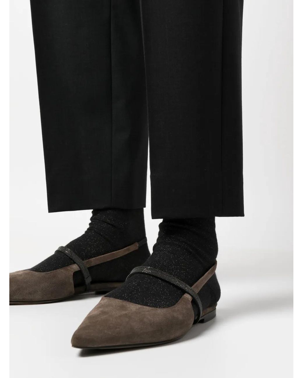 Brunello Cucinelli Black Tropical Wool Slouchy Trousers With Monili
