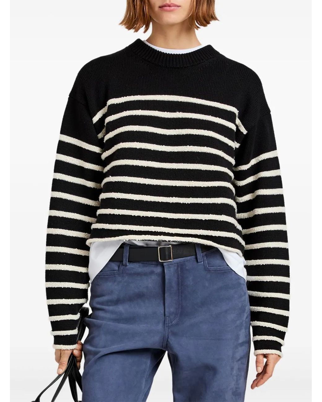 Proenza Schouler Black Striped Cropped Sweater