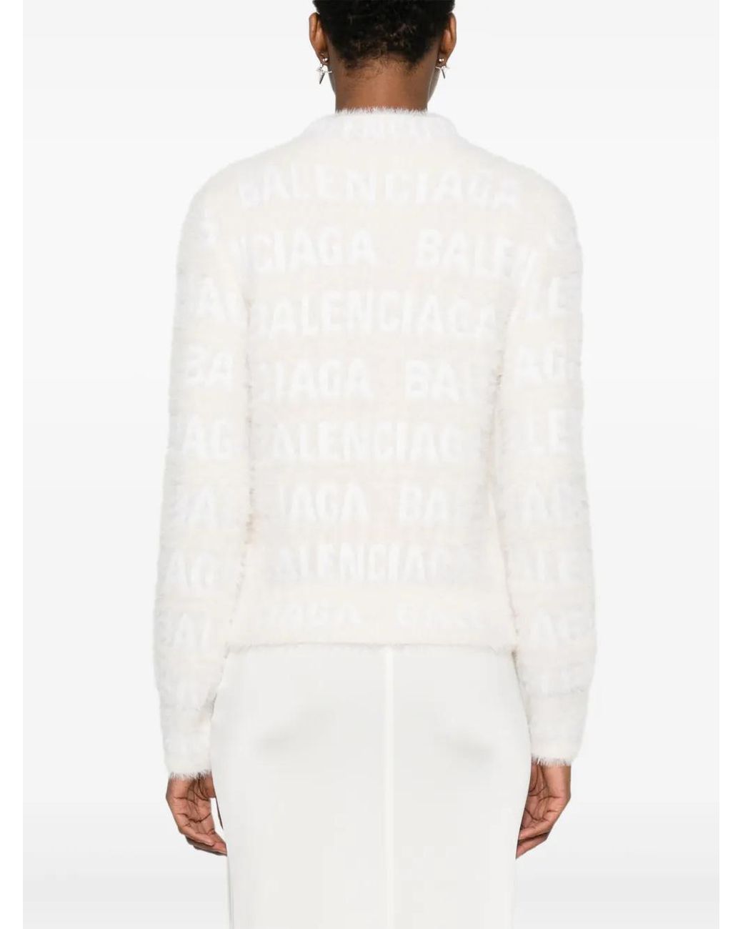 Balenciaga White Jacquard Logo Sweater