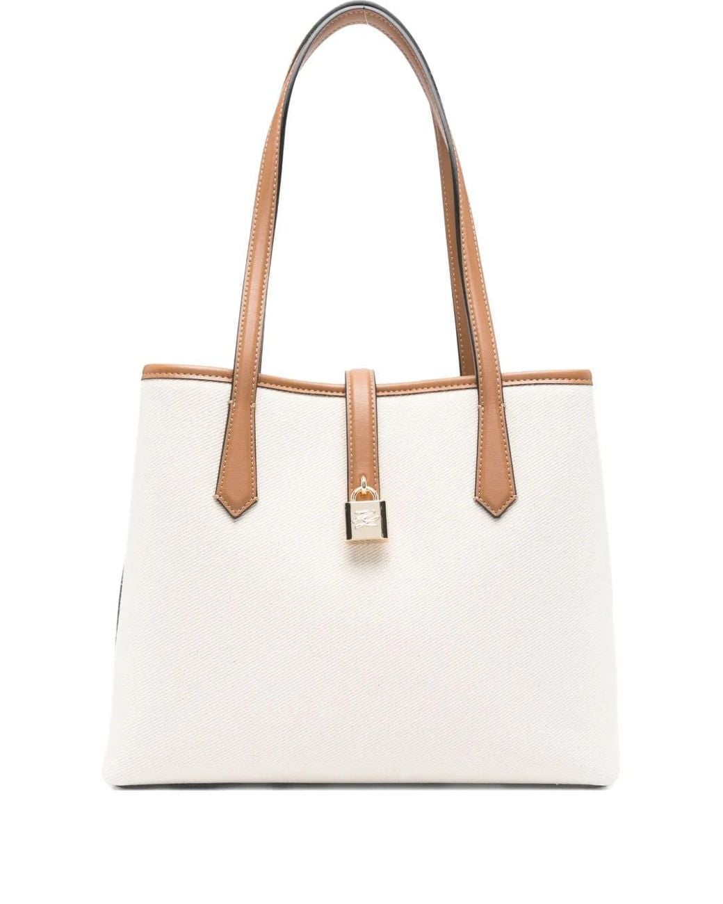 Karl Lagerfeld White Padlock Leather-Trimmed Tote Bag