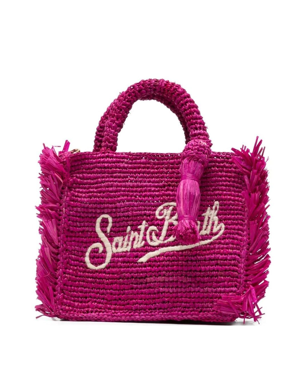 Mc2 Saint Barth Purple Vanity Mini Raffia Bag With Side Fringes