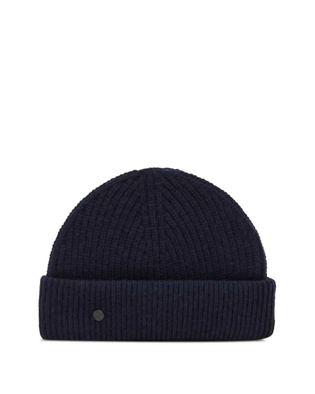Closed Blue Ribbed-Knit Logo-Plaque Beanie Hat for men
