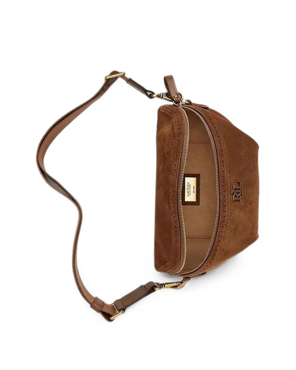 Ralph Lauren Brown Perforated Suede Belt Bag