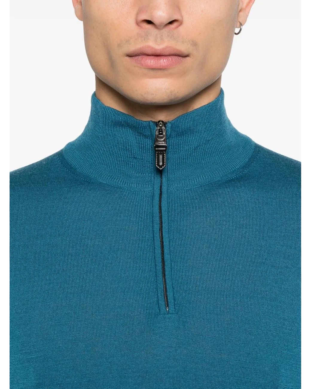 Canali Blue Half-Zip Sweater for men