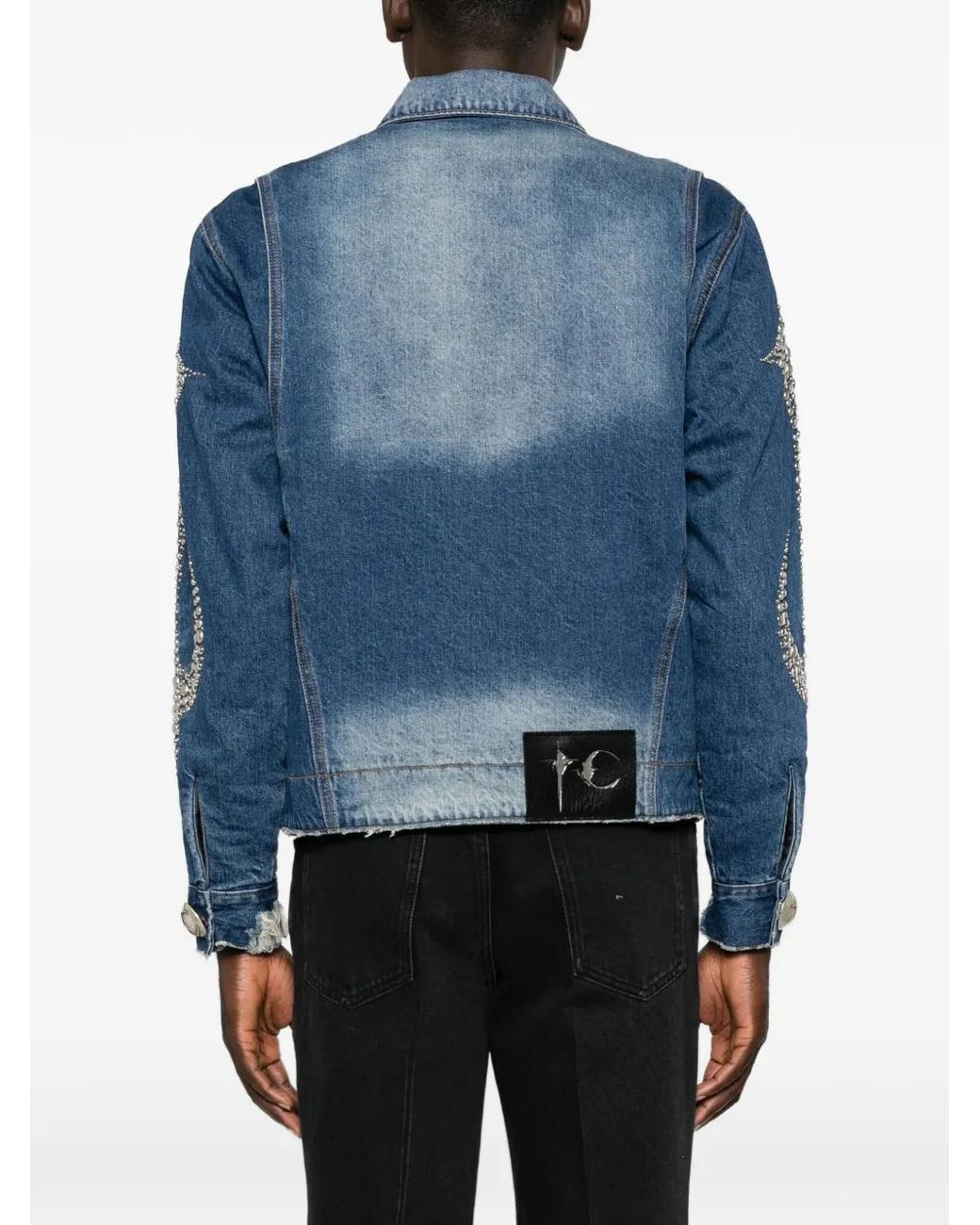 THUG CLUB Blue Studded Faded Denim Jacket for men