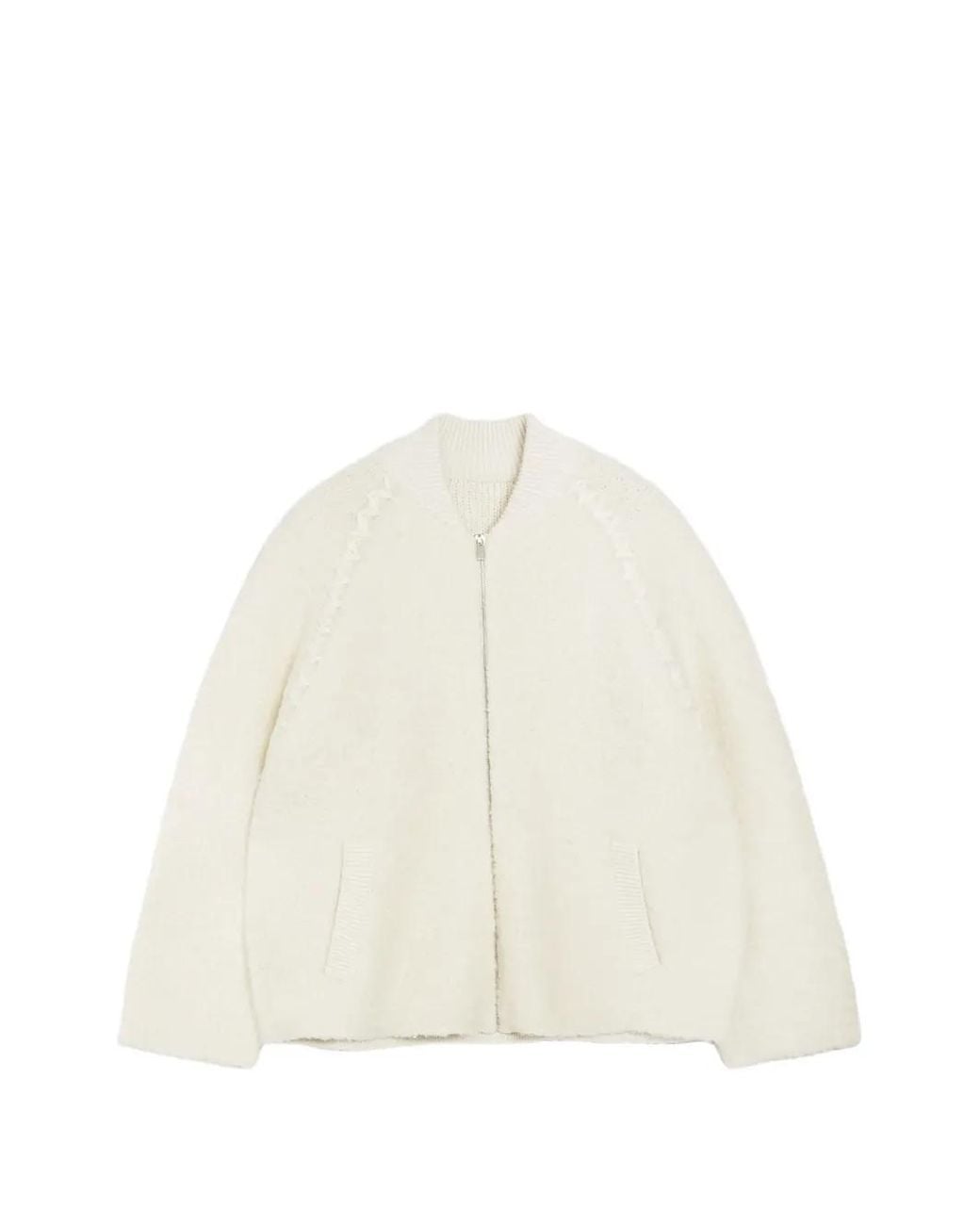 Vera Wang White Bouclé Viola Varsity Jacket