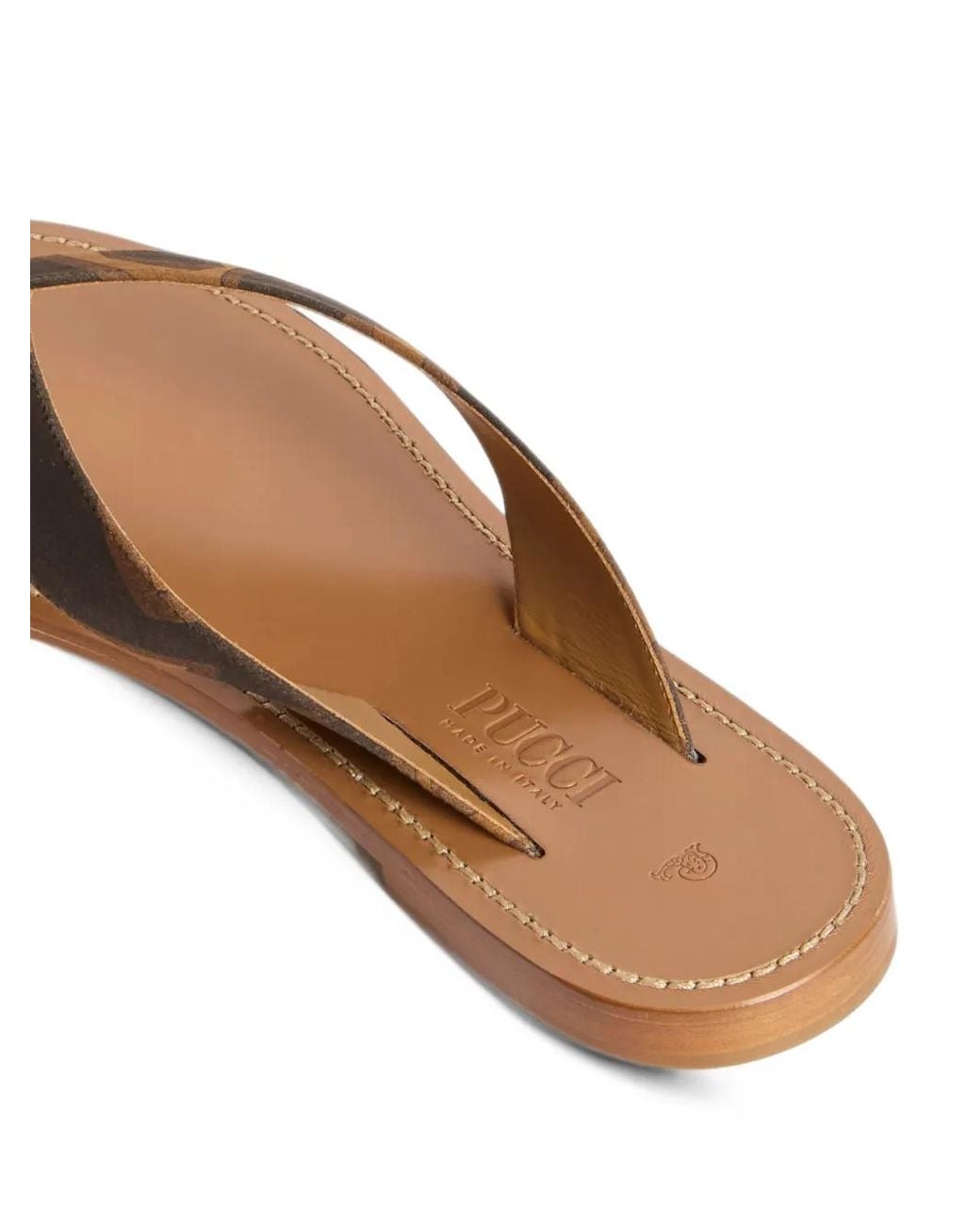 Emilio Pucci Brown Suede Labirinto-Print Flip-Flops