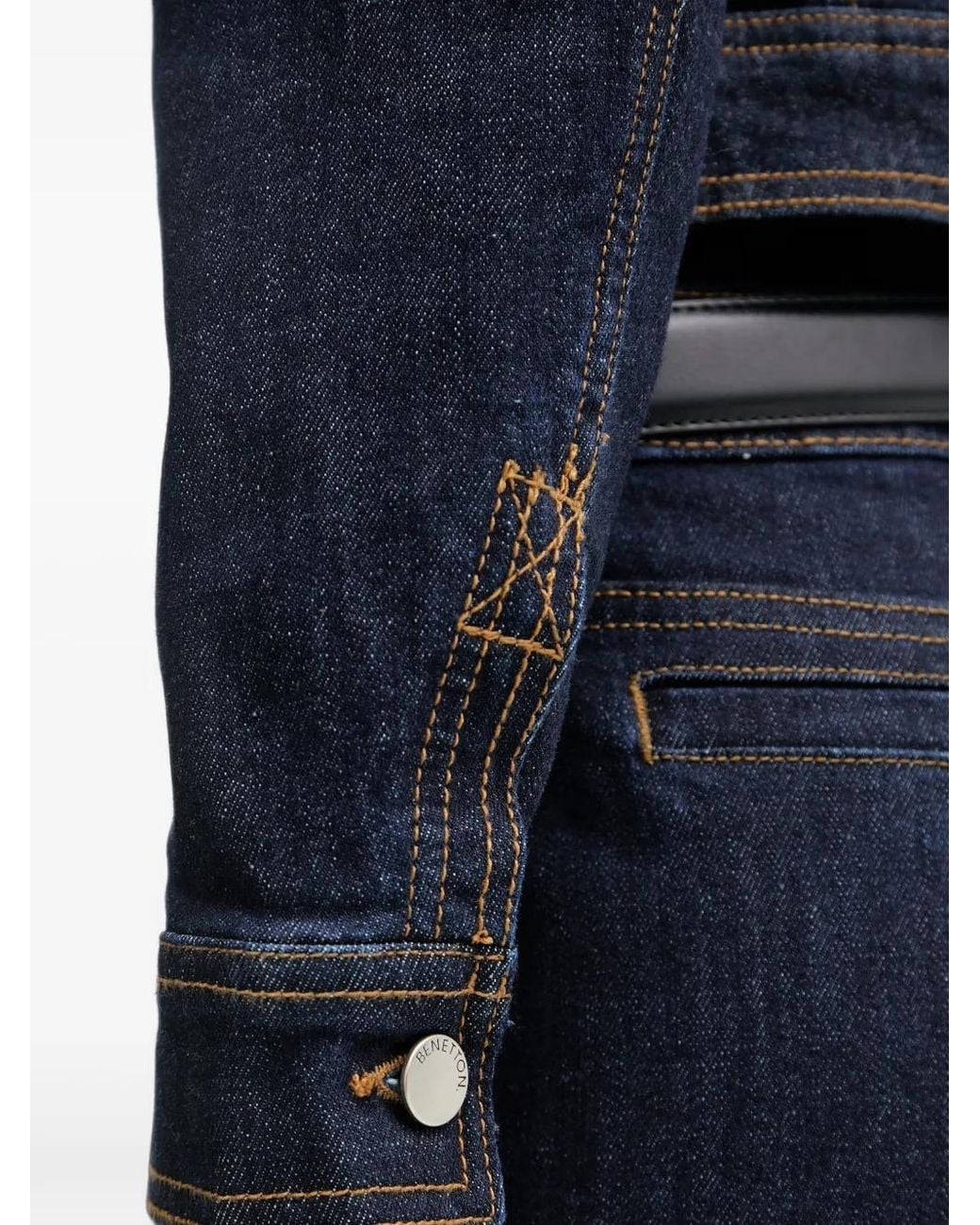 Benetton Blue Cropped Zip-Up Denim Jacket