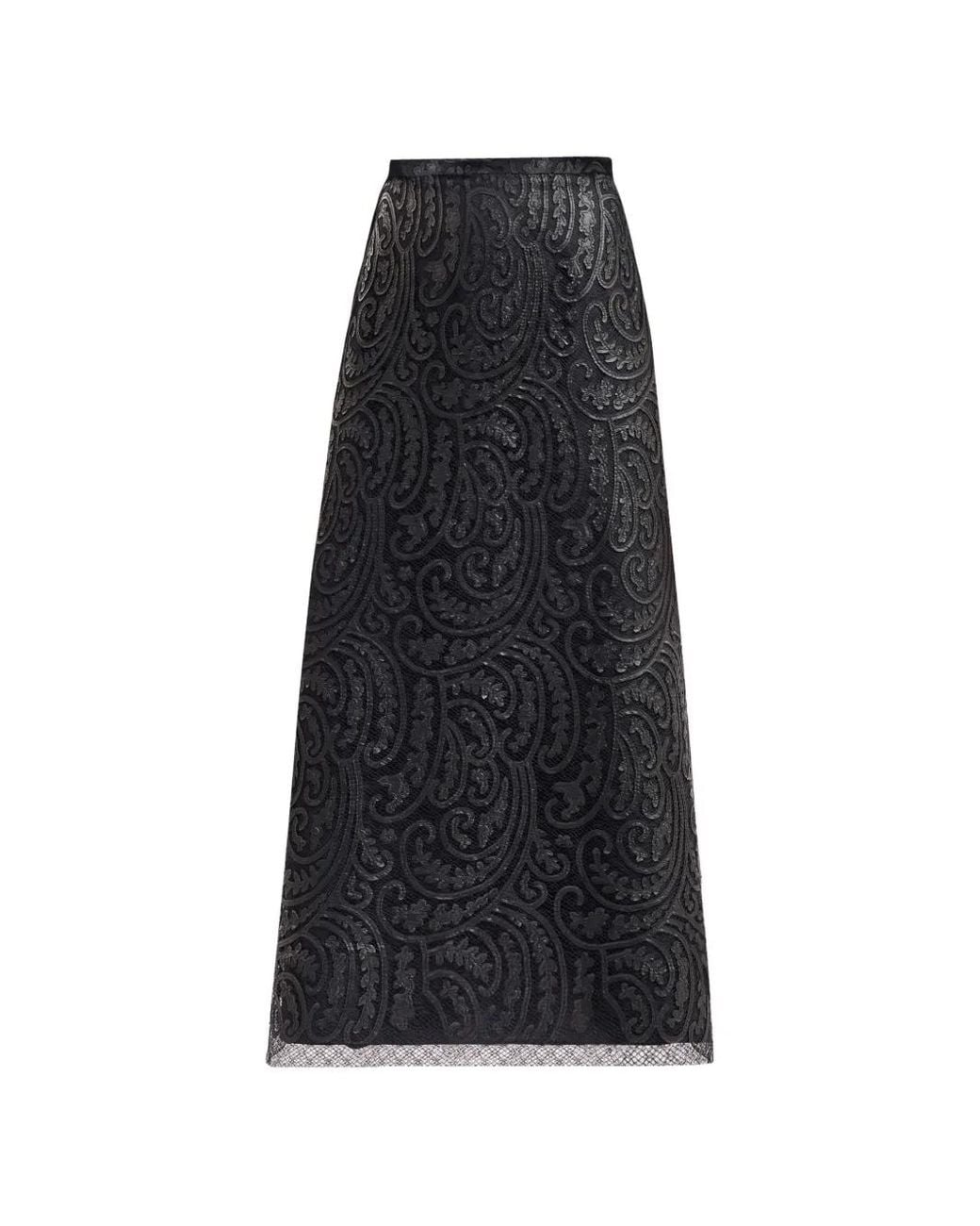 Gemy Maalouf Black Jupe Mi-Longue À Motif Cachemire