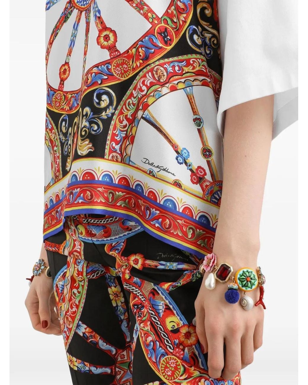 Dolce & Gabbana White Carretto-Print Jersey T-Shirt