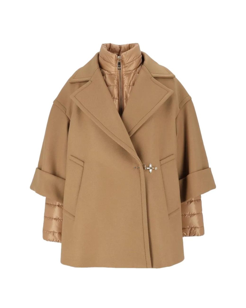 Fay Natural Lobster-Claw-Fastening Layered-Sleeve Jacket