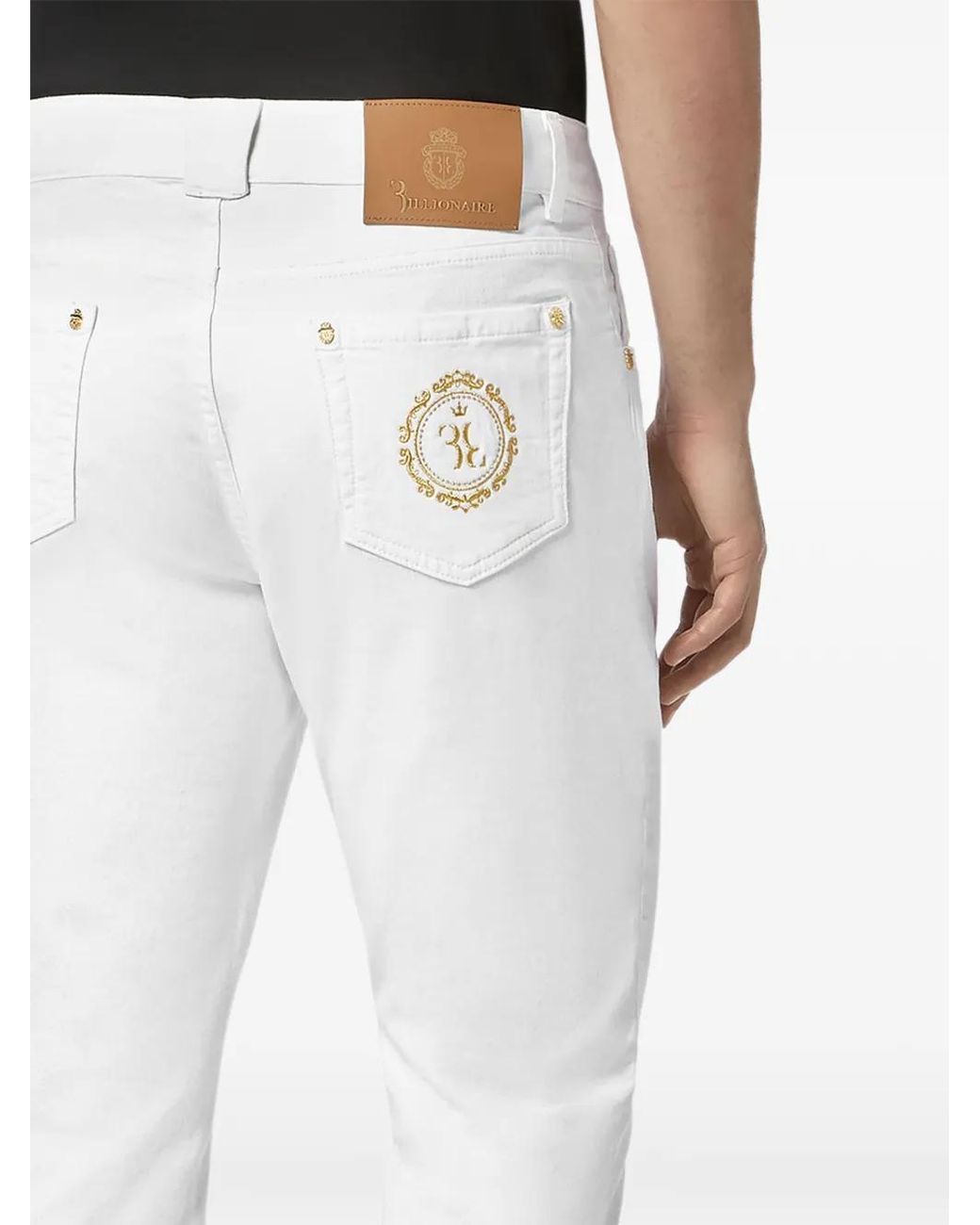 Billionaire White Monogram Embroidered Jeans for men