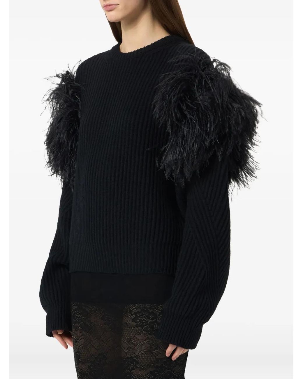 Blumarine Black Strickpullover Mit Federn