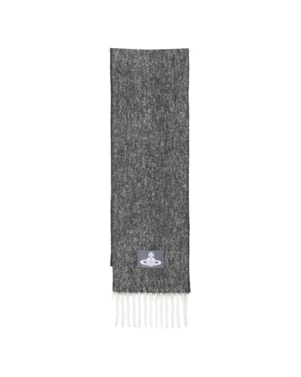 Vivienne Westwood Gray Orb-Patch Fringed Scarf