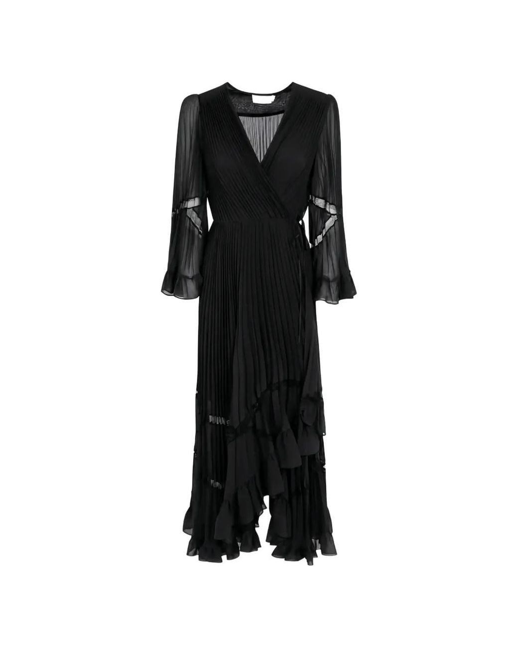 Twinset Black Pleated Lace-Trim Dress