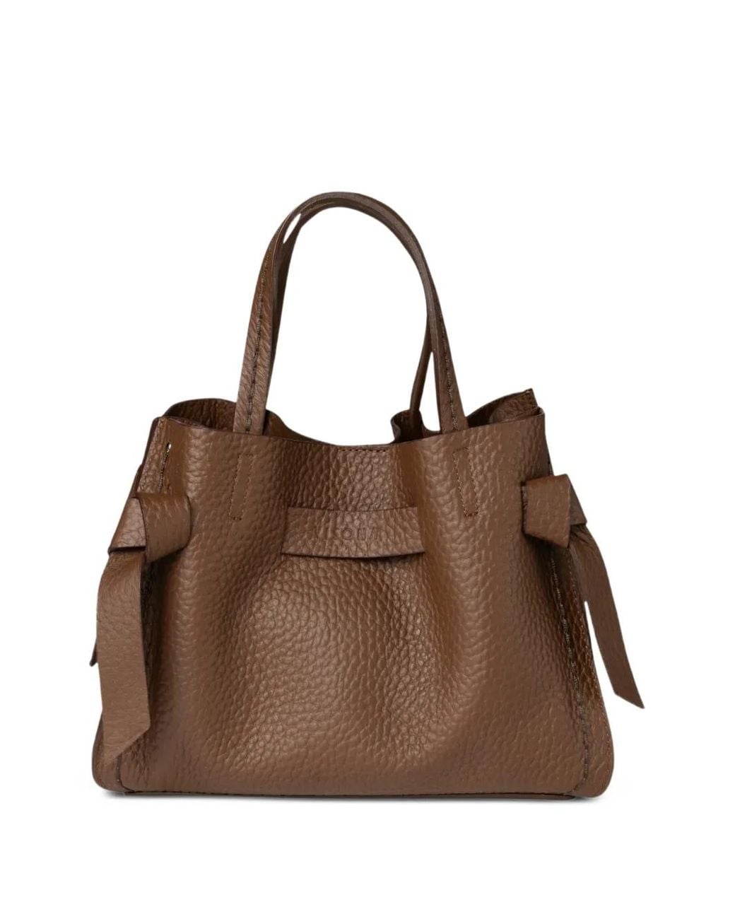 VISONA Brown Vittoria Grained-Leather Knotted-Detail Tote Bag