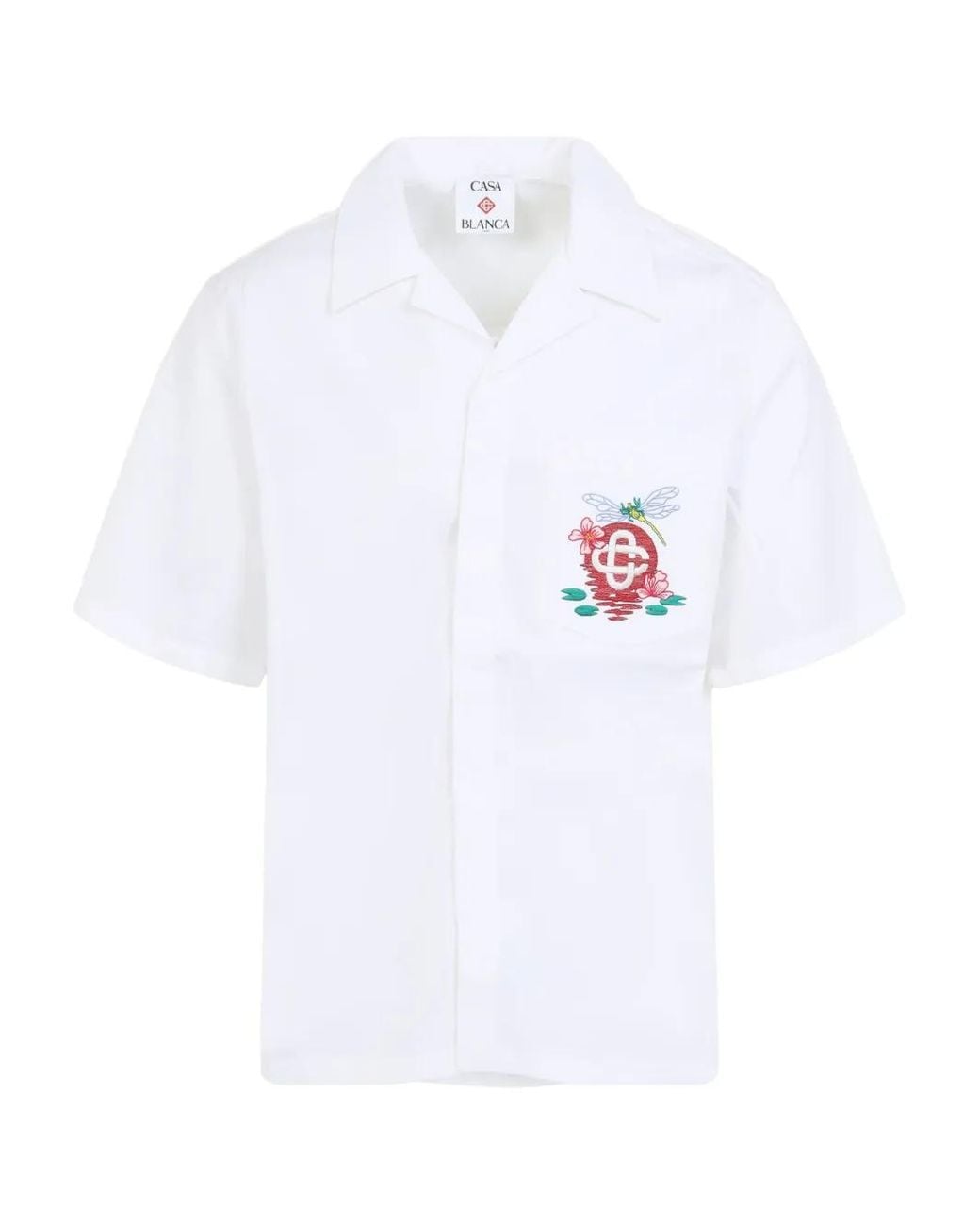 Casablanca White Short-Sleeve Cotton Shirt With Camp Collar for men