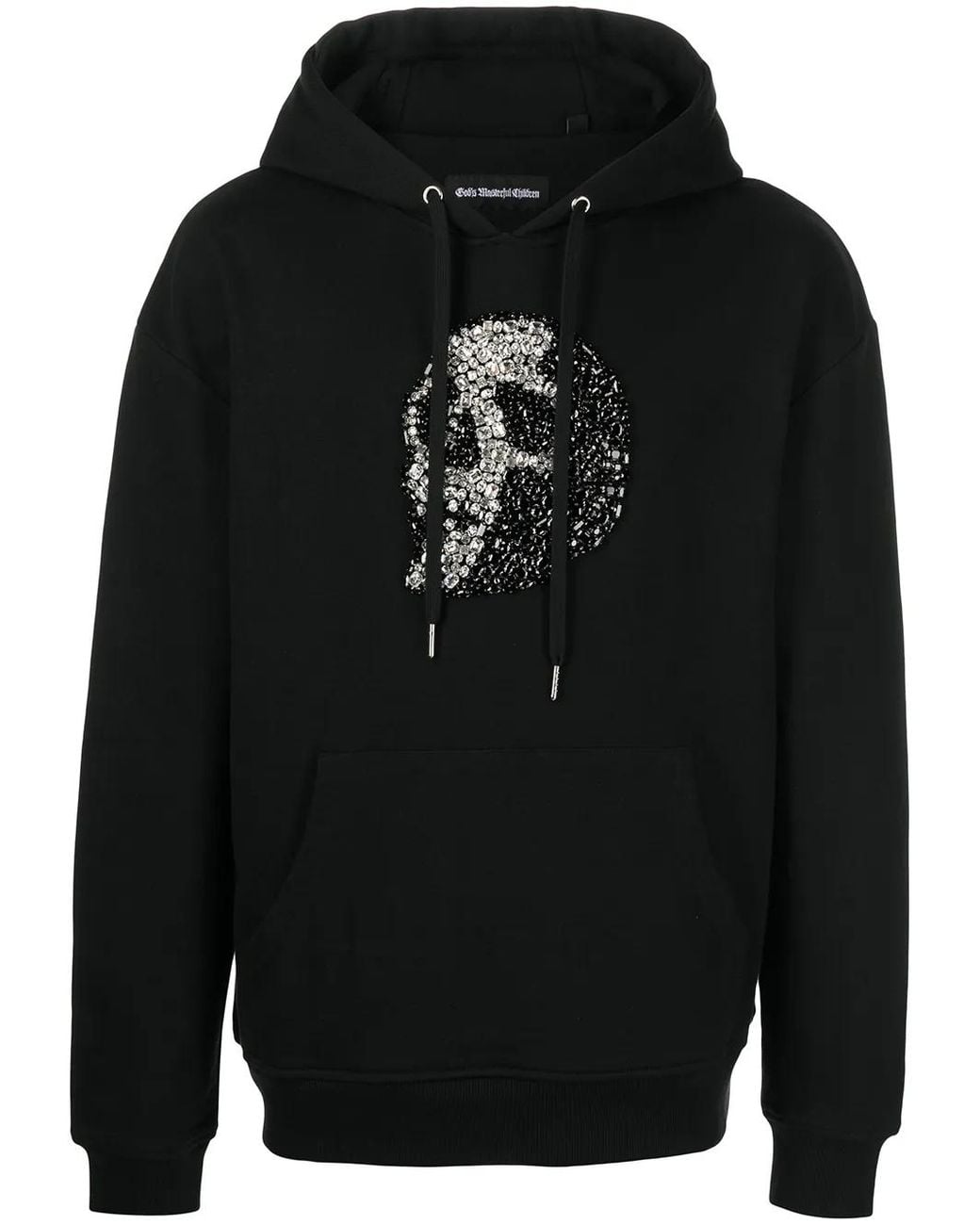God's Masterful Children Black Crystal-Skull Drawstring Hoodie for men
