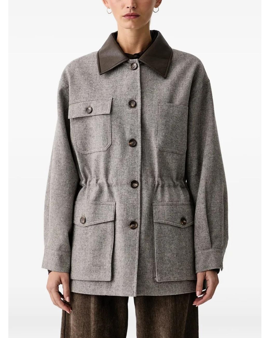 ELEH Gray Button-Fastening Single-Breasted Coat