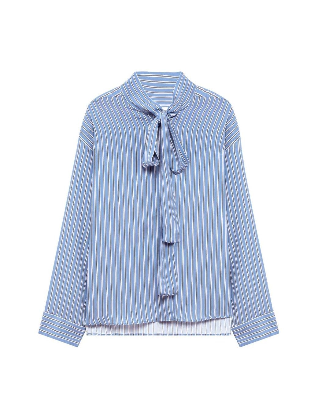 MSGM Blue Gestreifte Bluse