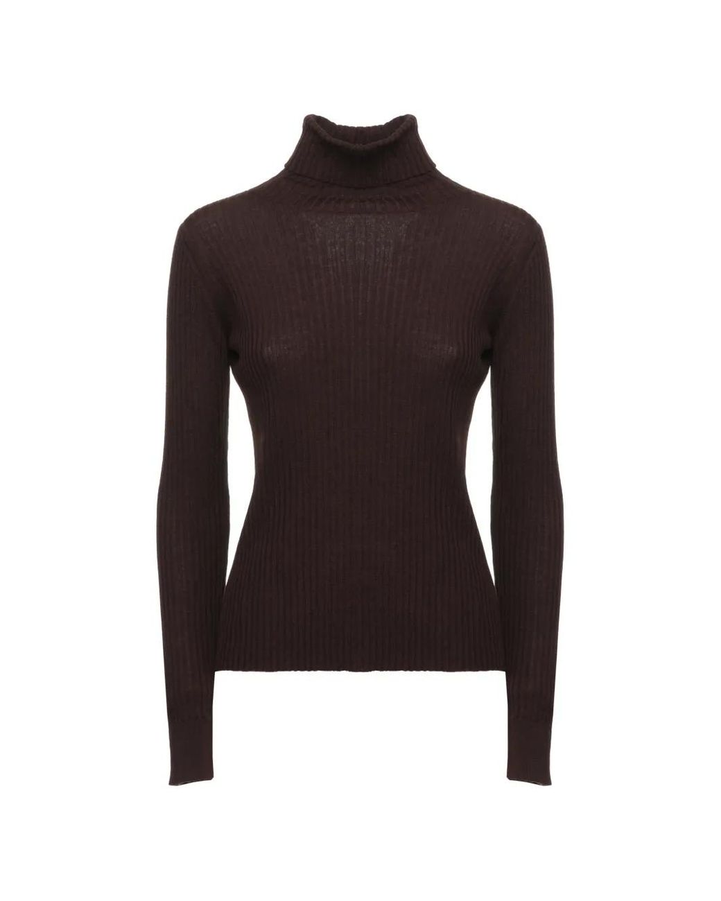 Panicale Brown Ribbed-Knit Roll-Neck Sweater