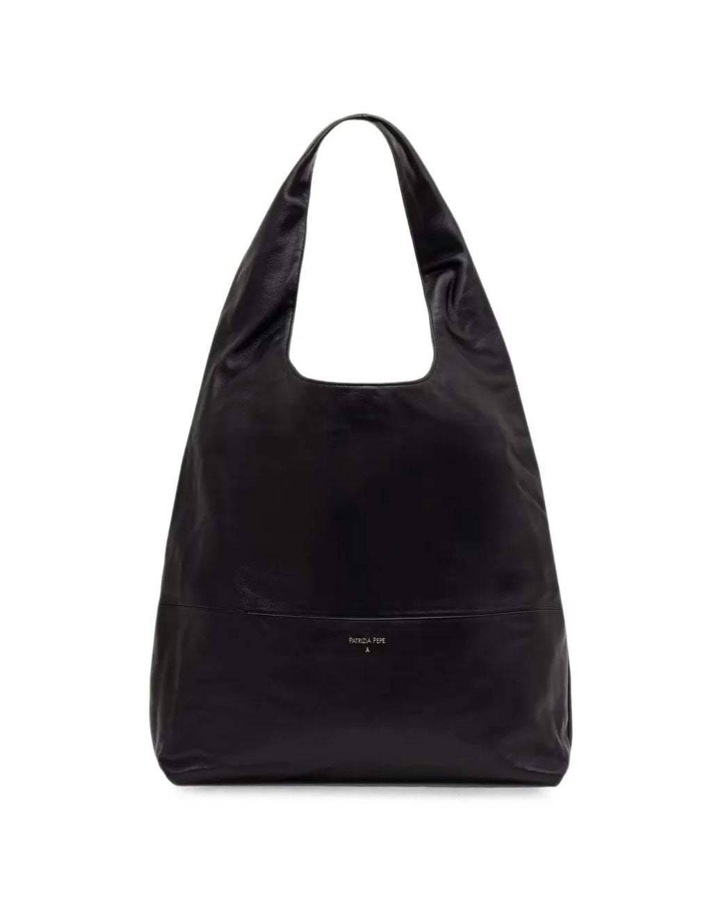 Patrizia Pepe Black Minimal Logo-Print Leather Tote Bag