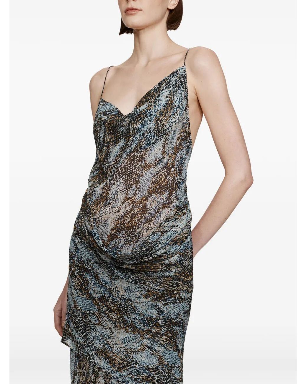 Christopher Esber Blue Cowl-Neck Printed Maxi Dress