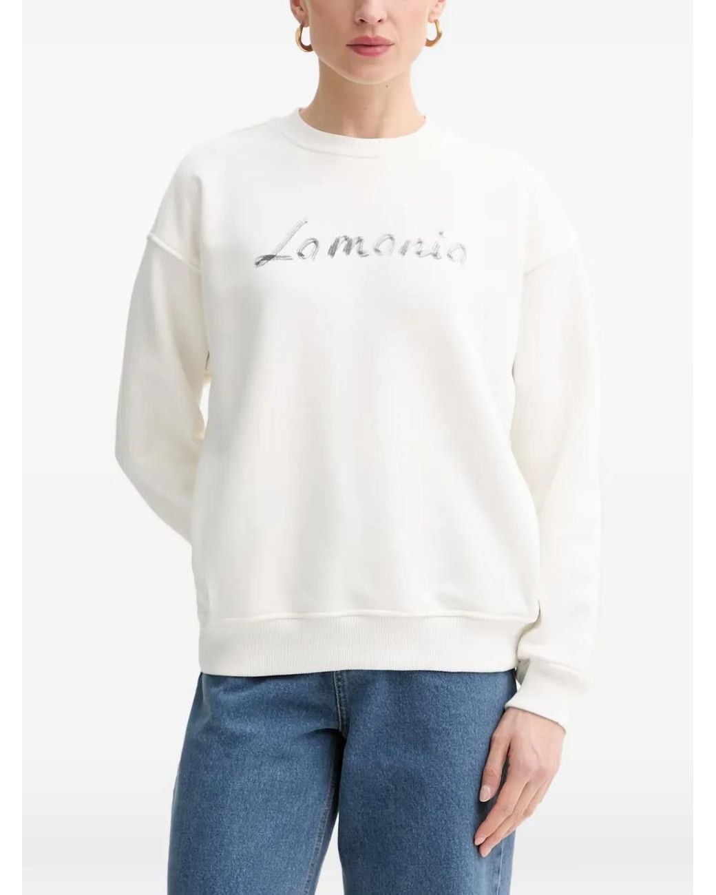 La Mania White Fiora Logo-Print Sweatshirt