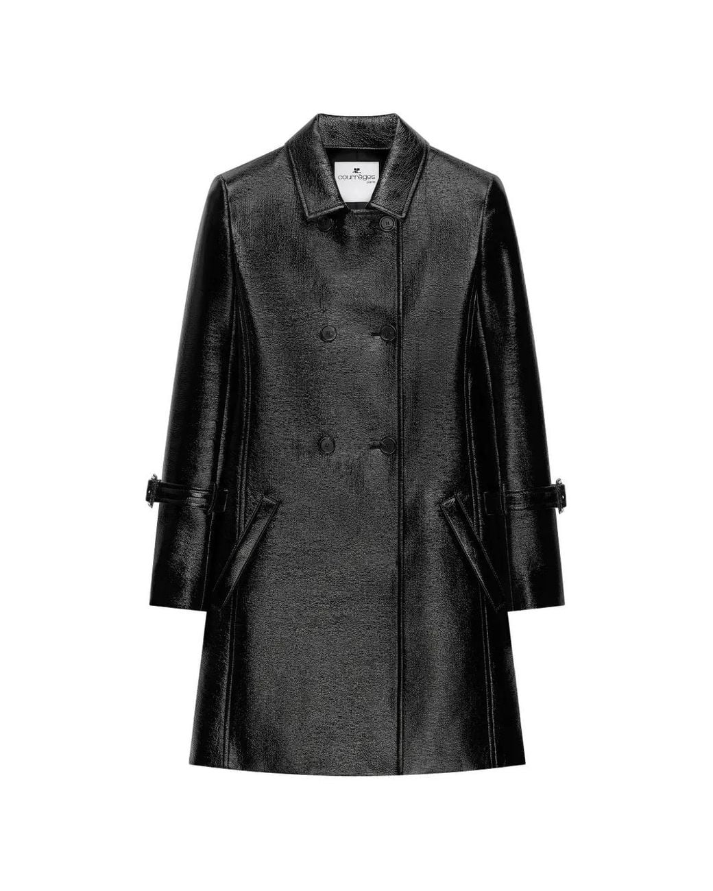 Courreges Black Manteau En Vinyle À Boutonnière Croisée