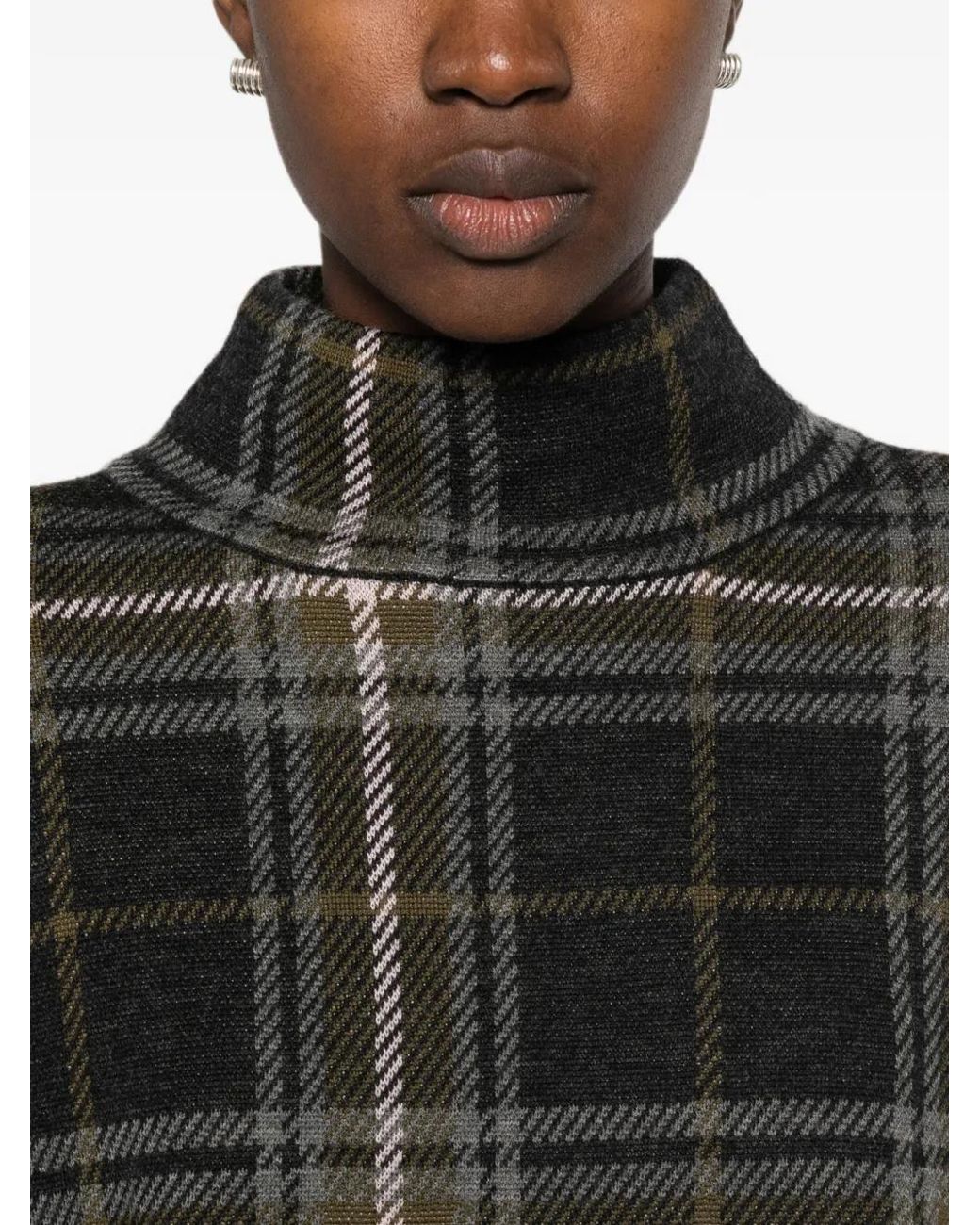 Bompard Black Tartan Mock-Neck Sweater