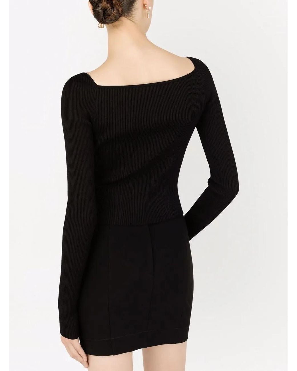 Dolce & Gabbana Black Ribbed-Knit Square-Neck Jumper