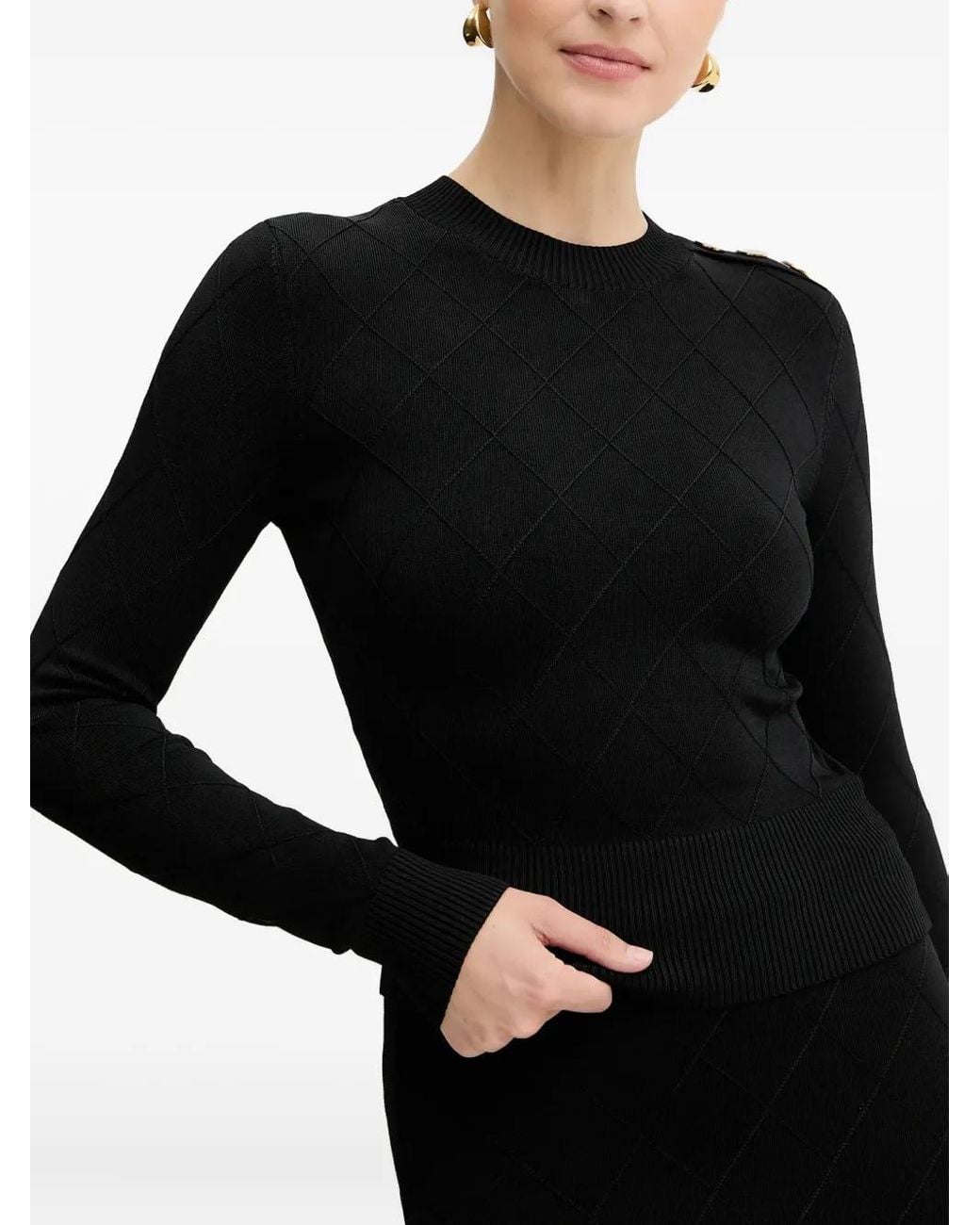 MARCIANO BY GUESS Black Diamond-Effect Button Sweater