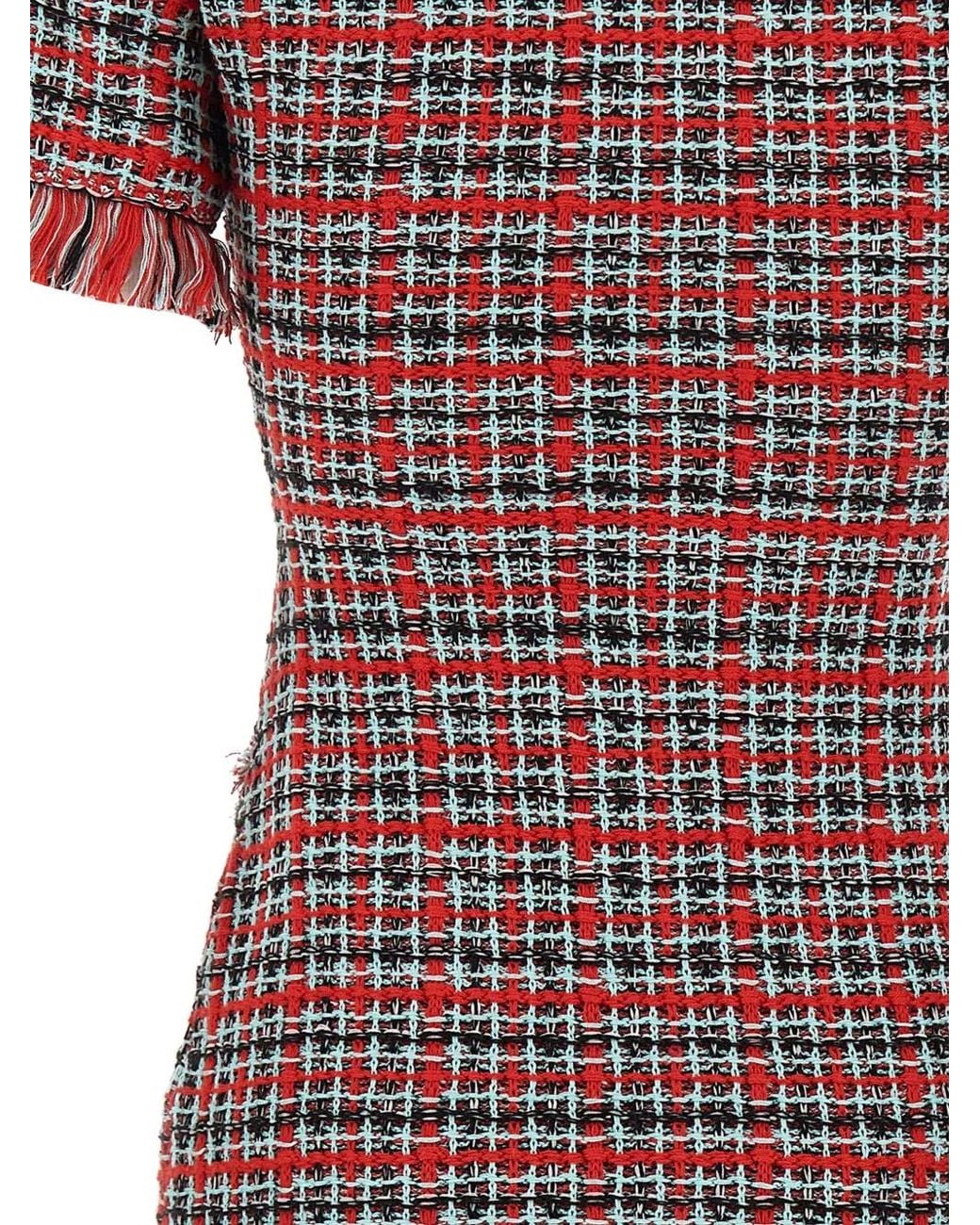 Self-Portrait Pink Check Frayed Knit Mini Dress